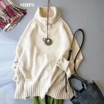 새상품급 쉽스 터틀넥 니트 스웨터 울 혼방 루즈핏