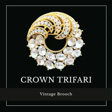 CROWN TRIFARI 클리어 유리 투톤 반짝이는 수정의 리스 브로치