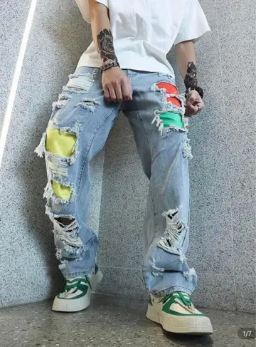 컬러풀 데미지 데님 보로 컬러풀 시착만 한 상품