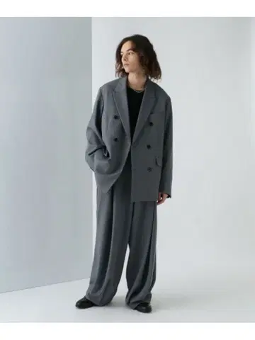 상하의 세트 HARE 멜란지 더블 자켓, 볼륨 턱 팬츠