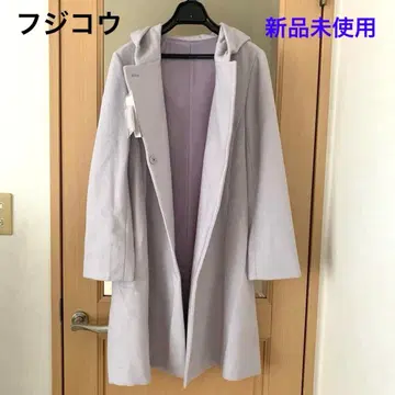 [ 새상품 ] 후지코 연보라 울 혼방 후디드 코트 후드 부착 롱 코트 L