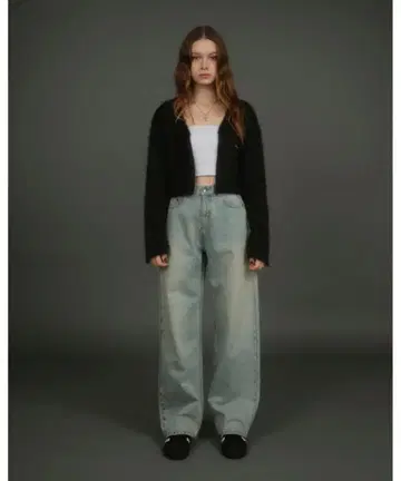 [ 새상품 ] ACLENT 아크렌트 프론트 후크 샤기 가디건 블랙