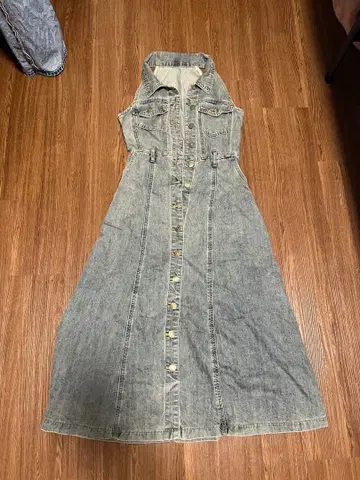 데님 슬리브리스 맥시 원피스