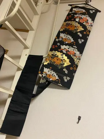[앤티크] 짧은! 오시마 오리 나고야 오비 꽃무늬 블랙