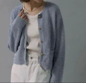 CADUNE 반짝이는 니트 자켓 가디건 골드 버튼