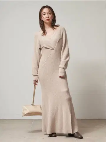 프레이 아이디 랩핑 니트 원피스 베이지