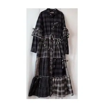5 블랙 그레이 체크 무늬 롱 셔츠 원피스