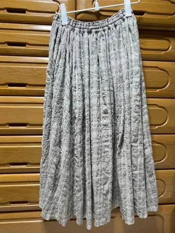 HUIS 비슈 융모 면 울 거즈 롱 스커트 (베이지 체크)