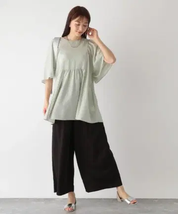 글로벌 워크 방 주름 사락사락 플레어 튜닉