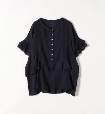 쉽스 레이스 턱 페플럼 블라우스