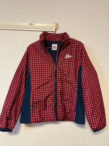 FILA 후드 부착 자켓 빨간색 블랙 체크 골프웨어