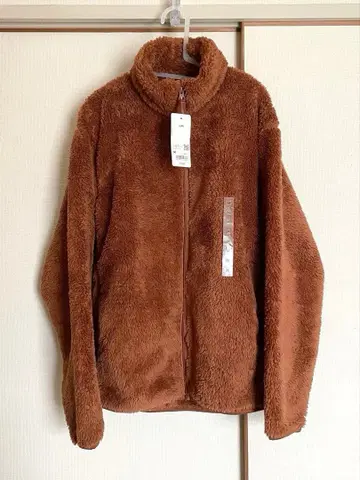 유니클로 남성용 M 퍼 플리스 풀 지퍼 자켓 오렌지