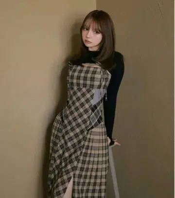 andmary Nadia check long dress