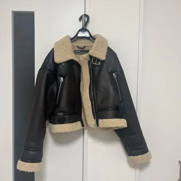 ZARA 브라운 가죽 숏 무스탕 코트 M