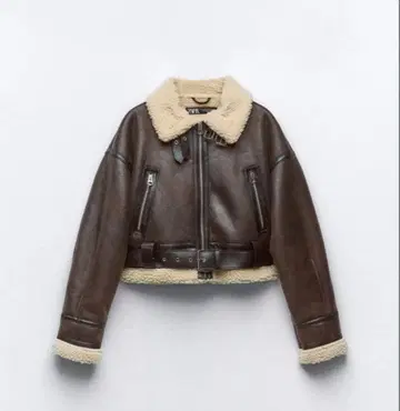 [컨디션 최상] ZARA 브라운 가죽 숏 자켓 M