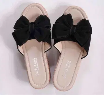 여성용 리본 포함 통굽 샌들 블랙 23.0cm