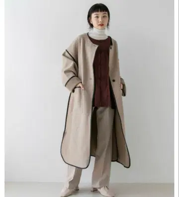 kastane 파이핑 코트 노카라 롱 코트