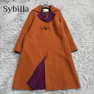 새상품급 시빌라 바이컬러 롱 코트 울 오렌지 x 퍼플 M 루즈핏