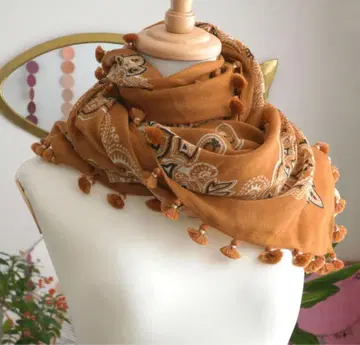 울 100% CITRUS 폼폼 스톨 반다나 패턴