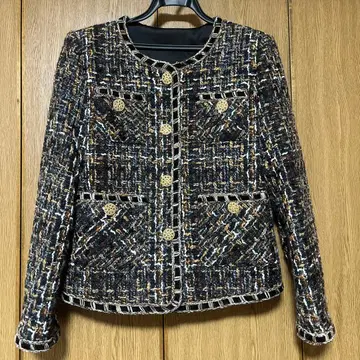 [ 세일 중 ] 트위드 노카라 자켓 골드 컬러 버튼 포함