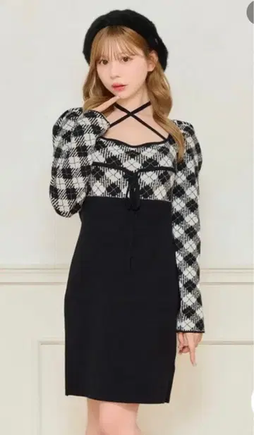 apres jour 크로스 리본 니트 미니 원피스 아프레 주르