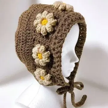 핸드메이드 꽃 보닛 귀도리 니트 모자 발라클라바 후드 모자 y2k