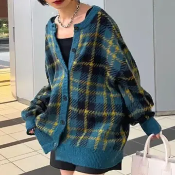 [ PAGEBOY ] 샤기 체크 가디건 *터콰이즈 계열*