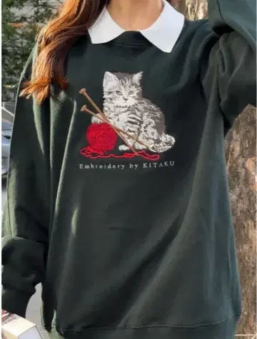 미사용 새상품 북구의 자수 가게 고양이와 자수 S 사이즈 그린