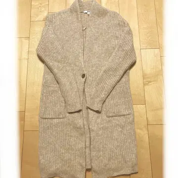 유니클로 울 리브 니트 코트 롱 가디건 M 내추럴