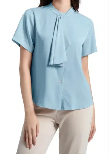 보타이 블라우스 반팔 스카프 타이 여성용 XL 블라우스