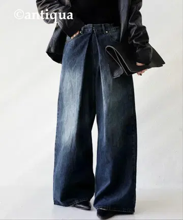 안티카 프론트 턱 와이드 데님 팬츠 (색빠짐 인디고 블루)