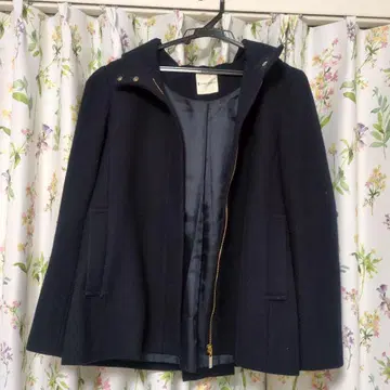 KUMIKYOKU 후드 부착 네이비 울 코트