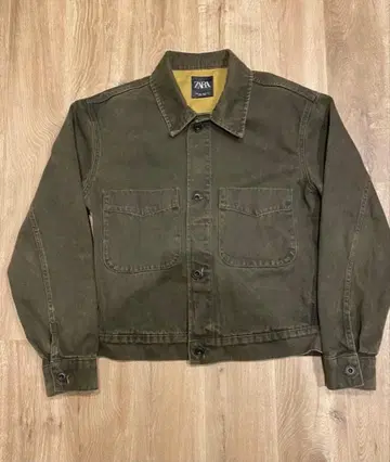 ZARA 짧은 기장 올리브 그린 데님 워크 자켓 L