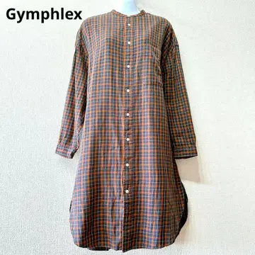 Gymphlex 체크 무늬 밴드 카라 코튼 원피스 14