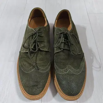 올리브 그린 스웨이드 윙팁 드레스 슈즈