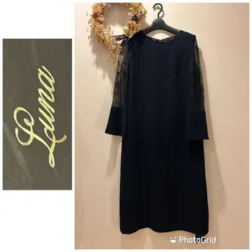 네이비 레이스 슬리브 원피스 무릎 기장 38 사이즈