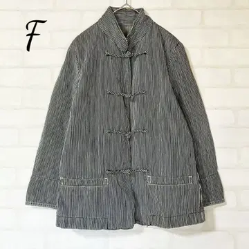 스트라이프 자켓 네이비 화이트 끈 버튼 양쪽 사이드 포켓 포함 F