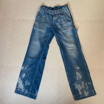 블루 스트레이트 데님 페인트 가공