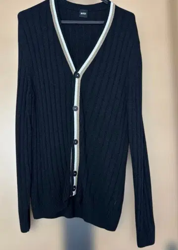 BOSS 리브 편직 V넥 가디건