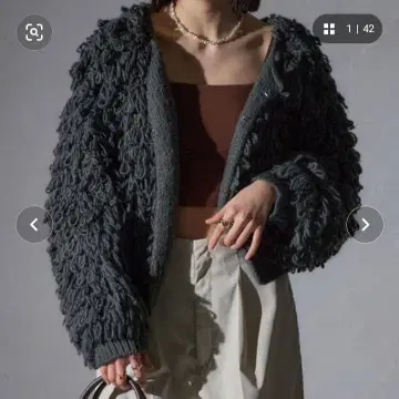 루프 프린지 볼레로 가디건 차콜 그레이