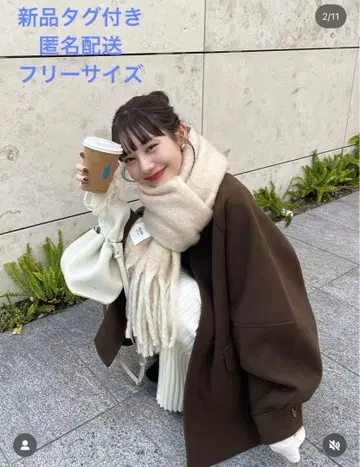 [ 택 포함 새상품 ] 웨이브 디자인 미들 코트 hinari