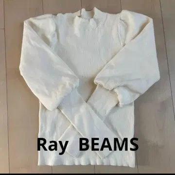 Ray BEAMS 화이트 퍼프 슬리브 스웨터