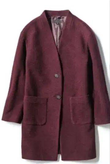 유니클로 울 블렌드 빅 실루엣 노카라 코트 와인 레드 보라색