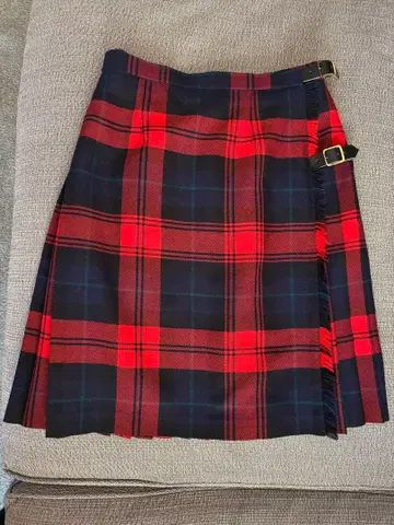 프링글 스코틀랜드제 퀼트 스커트 빨간색 타탄 체크 랩 스커트