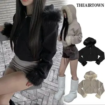 THEAIRTOWN 집업 리브 후드티 시즈니룩