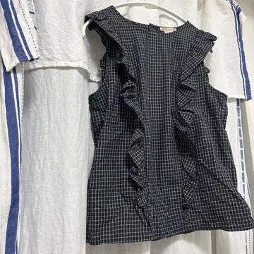 프릴 달린 슬리브리스 셔츠 어른 M 체크