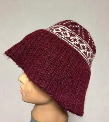 버건디 페어아일 니트 모자