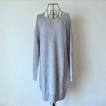 Lil nina V넥 아크릴 니트 원피스 라이트 그레이