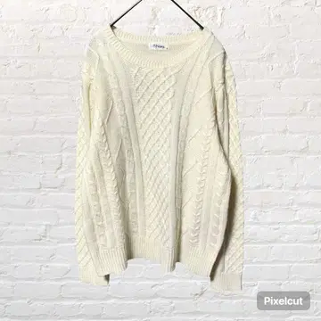 50093 NAVY 케이블 니트 스웨터 화이트 M 세탁 가능 구제 의류