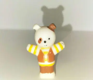 곰 피규어 스트라이프 셔츠 소프트 비닐 레트로 브라운 옐로우 컬러 화이트